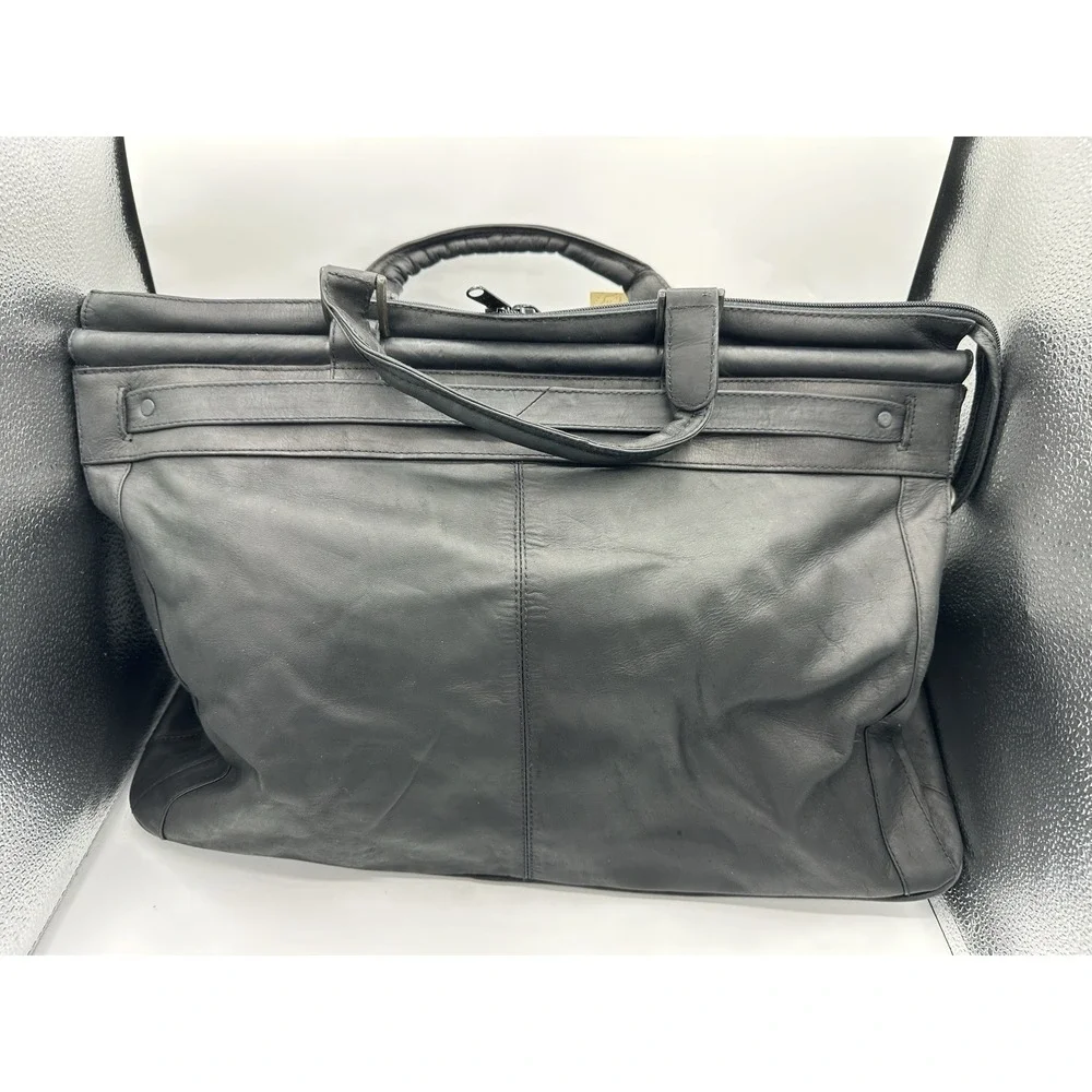 Piel Leather 9506-BLK Carpet Bag Black Genuine Leather Weekender NWT